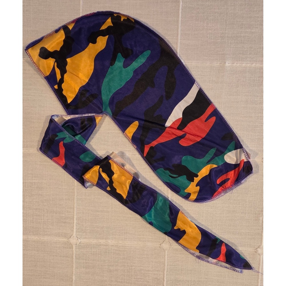 Kiss Products Silky Durag Multi Color Camo Print Headwrap 100% Polyester